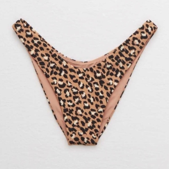 NEW Aerie Super High Cut Cheekiest Bikini Bottoms In Brown Leopard Print - Picture 1 of 8
